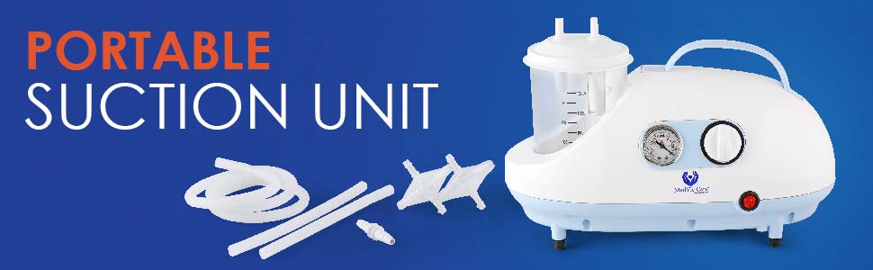 MedVie Care portable suction unit with tubing and accessories