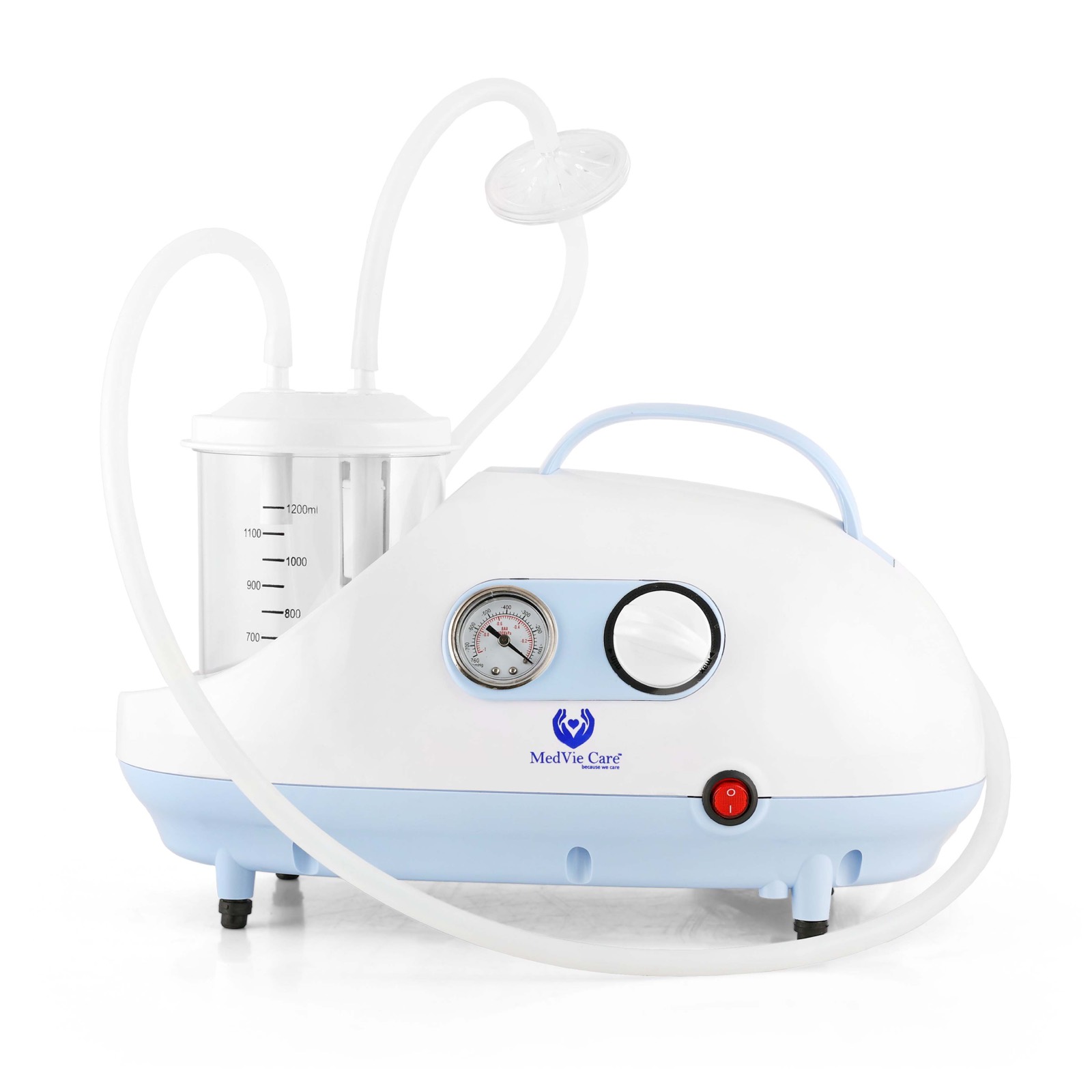 MedVie Care portable suction machine with collection jar, gauge and tubing