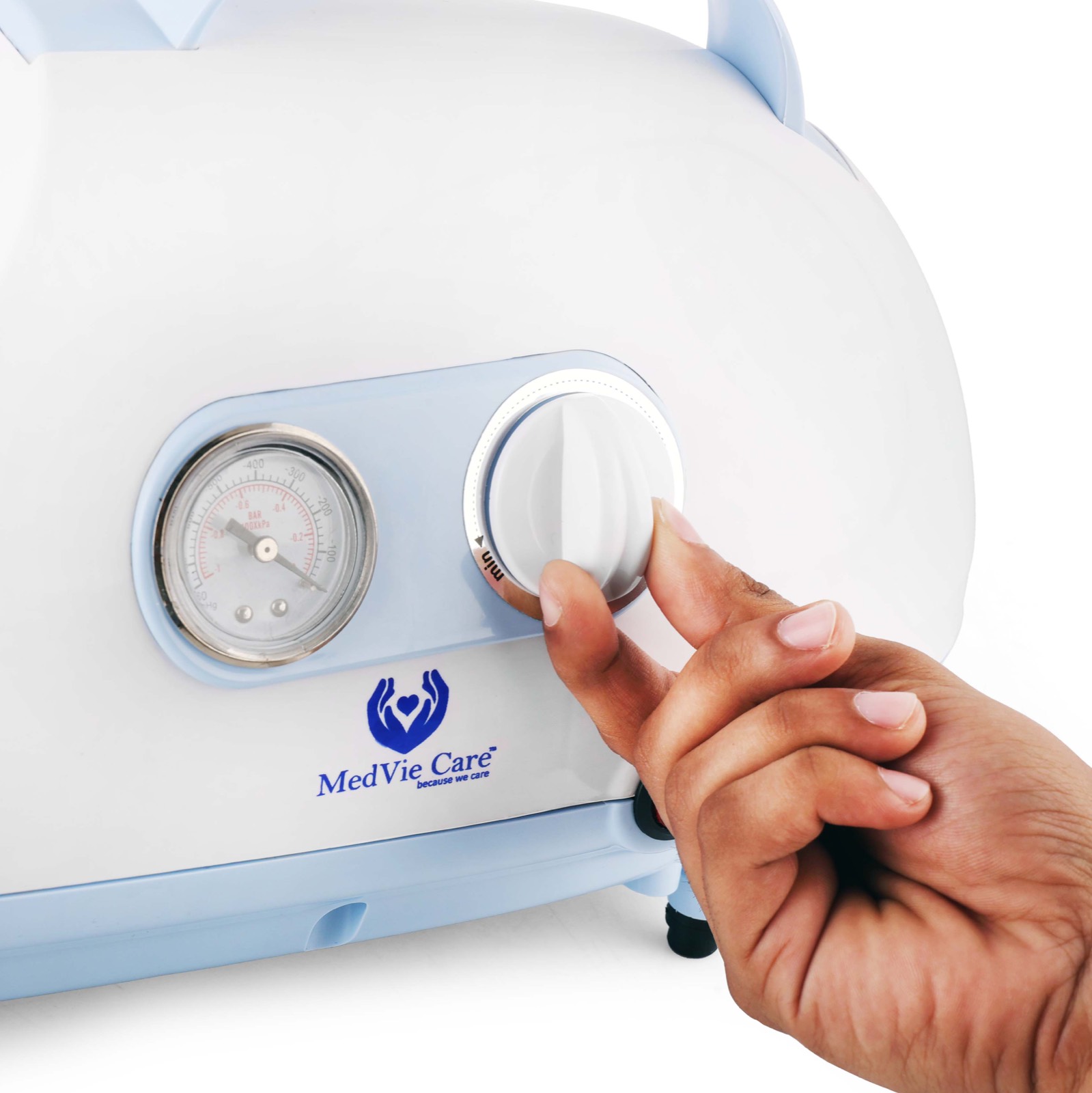 Portable suction machine pressure gauge detail